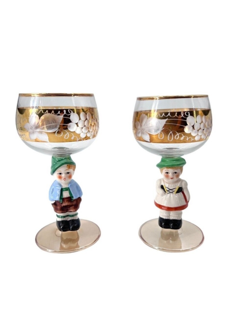 Vintage Mid-Century Wine Goblet Goebel Hummel Figurine Stems (Hansel & Gretel)